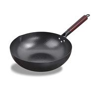 JZFOACHR Wok de hierro fundido de 12.5 pulgadas, woks de hierro martillado a mano chino y sartenes salteados con manija desmontable, antiadherente, sin recubrimiento de fondo plano