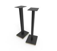 JZG Kanto ST28P 28” Soporte Universal de Piso para Altavoces de Estantería hasta 30 lbs | Sonido Mejorado | Gestión Oculta de Cables | Par | Diseño Atemporal, Acero Negro con Base de Madera