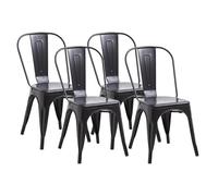 JZGORC Juego de 4 Sillas de Comedor de Estilo Industrial Retro, Aspecto de Metal, Diseño Apilable, Sillas para Pestaurantes, Bistrós, Cafeterías, Bodas en el Jardín - Negro