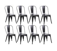 JZGORC Juego de 8 Sillas de Comedor de Estilo Industrial Retro, Aspecto de Metal, Diseño Apilable, Sillas para Pestaurantes, Bistrós, Cafeterías, Bodas en el Jardín - Negro