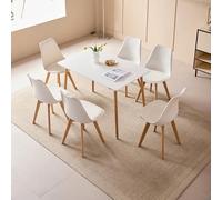 JZGORC Juego de Comedor Mesa de Comedor con 6 Sillas, 110 * 70 * 75 cm Mesa de Comedor Rectangular de Madera, 6 Sillas de Comedor Escandinavas, Patas de Metal,Blanco