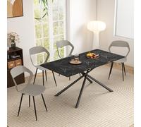 JZGORC Juego de Mesa y Sillas de Comedor, Mesa de Comedor Rectangular de 180 CM, 4 Sillas de Cocina con Respaldo Hueco, para Sala de Estar, Cocina, Oficina (Negro+Gris+Negro)