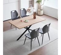 JZGORC Mesa de Comedor con 4 Sillas, Juego de Comedor, Mesa de Comedor Rectangular de Madera de 140 * 78 * 77 cm, 4 Sillas con Respaldo Alto, Patas de Metal Negro, 4 Sillas Gris