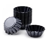 Jzhen 12 Piezas Molde de Tarta de Huevo, Set Redondo Molde Magdalenas, Moldes para Hornear, Moldes Mini Tartaletas Acero Carbono, Molde para Quiche Tarta
