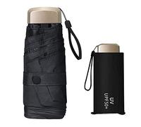 Jzhen Mini Paraguas Plegable, Protección UV, Resistente al Viento, Sol/Lluvia de Doble Uso, Viaje Portátil 6 Varillas Con Puesto y 210T Negro