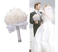 Jzhen Ramo de Novia Artificial Blanco, Ramo de Novia Boda Flores Ramo de Boda Artificial
