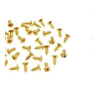 JZK 100 tornillos M2 x 5 mm de latón chapado en oro con cabeza plana, tornillos de cabeza plana dorados mini Phillips para casa de muñecas, pequeños tornillos de madera de latón para bisagras de