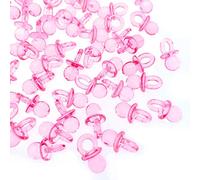 JZK 100 x Mini chupete chupete acrílico confeti dispersión de mesa confeti decoración de fiesta accesorios para bautismo baby shower cumpleaños madre futura favor de fiesta, rosa