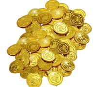 JZK 100 x Monedas de Oro de plástico Falso Pirata búsqueda del Tesoro Monedas Juguetes para niños Fiesta Favor Bolsas de Fiesta para Halloween/Navidad/Fiesta de cumpleaños de niños