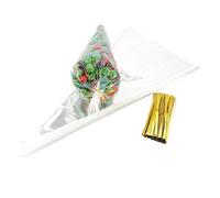 JZK 100x Bolsas dulces cono celofán transparente con lazos torsión para recuerdos de fiesta bolsas regalo para golosinas bocadillos confeti galletas palomitas maíz para boda cumpleaños fiesta navidad