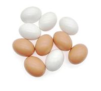 JZK 10x Blancos y Marrones Huevos Madera realistas para Manualidades y decoración del hogar, Huevos ficticios Madera para búsqueda de Huevos de Pascua, Juguete Huevo gallina Falso para