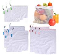 JZK 11 x Bolsas Compra Reutilizables ecológicas Bolsas Fruta Bolsa de Malla para Almacenamiento Fruta Verduras Juguetes y Lavable - 4X Grandes + 4 x Medianas + 3X pequeñas