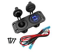JZK 12V/24V Carga rápida 3.0 Cargador Coche Doble Enchufe con Interruptor táctil 12 voltios para Coche, Toma de Encendedor de Cigarrillos, Cargador USB 12V en Coche Barco Marino RV
