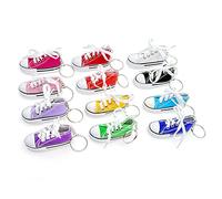 JZK 12x Llaveros zapatillas mini zapatos lona llaveros para favores fiesta graduación, pensamiento obsequios gracias fiesta cumpleaños para niños niñas, llaveros mochila, recuerdos fiesta niños