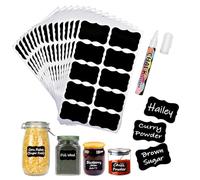 JZK 150 etiquetas adhesivas de plástico negro de 6 x 4 cm para tarros, etiquetas impermeables reutilizables para despensa para especias/hierbas/café/té, calcomanías autoadhesivas para cajas de