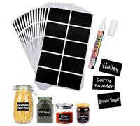 JZK 150 etiquetas adhesivas rectangulares de plástico negro de 6 x 4 cm para tarros, etiquetas reutilizables impermeables para despensa para especias/hierbas/té/café, calcomanías autoadhesivas para