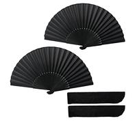 JZK 2 abanicos de bambú de tela de seda negra para regalo de boda, viajes, baile, funeral, decoración del hogar, decoración del hogar, regalo para mujeres, herramienta de alivio de sofocos