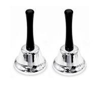 JZK 2 campanas de mano plateadas, campanas fuertes con asa, campana de aula, pequeña campana de llamada para ancianos en casa, timbre de anillo para servicio, cena, boda, campana de escritorio, regalo