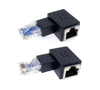 JZK 2 uds, 1x en ángulo recto y 1x en ángulo izquierdo RJ45 adaptador de enchufe macho a hembra, adaptador LAN Ethernet CAT5 CAT6