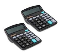 JZK 2 x Calculadora electrónica de sobremesa con energía Solar y batería Funcionamiento botón Grande 12 dígitos Pantalla LCD Grande calculadora Simple para casa Oficina Colegio