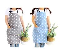 JZK 2 x Gris y Azul Claro Delantal de Cocina de Lona con 2 Bolsillos para Hornear jardinería Restaurante Barbacoa Bar para Hombre y Mujer