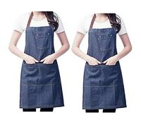 JZK 2 x Mezclilla Delantales de Cocinero Ajustables con Bolsillos Grandes para Mujer Hombre para cocinar Hornear BBQ Parrilla Pintura Delantal de Chef Barman