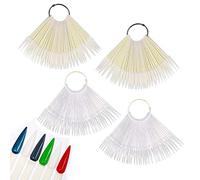 JZK 200 x Natural y transparente larga puntas de uñas postizas stiletto nail tip, ventilador a color de uñas, palos de muestra de uñas con anillo para práctica del nail art y muestra esmalte de uñas