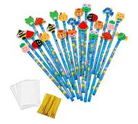 JZK 24x Lindo azul grafito lápices de madera infantiles con goma de borrar animados para niños Favores fiesta cumpleaños Navidad regalo cumpleaños infanti