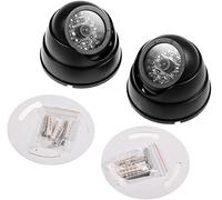 JZK 2X Cámara de Seguridad Falsa Cámara de Vigilancia CCTV Ficticia Cámara Domo con Luz Intermitente LED Infrarroja Réplica Real Negro