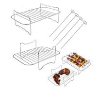 JZK 2x Rejilla para Ninja Foodi doble zona freidora de aire AF300UK AF400UK AF300EU AF400EU, parrilla para Air Fryer cajón doble, accesorios para freidora de aire, con 4 brochetas acero inoxidable