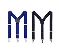 JZK 2x Tirantes Ajustables para Niños de 2 a 6 Años, Negro y Azul Marino, Altura 90-130 cm, Elásticos de 3 Clips