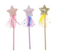 JZK 3 varitas de Hada para niñas, varitas de Princesa con Purpurina, varitas de Juguete con Varita de Estrella para Halloween, cumpleaños, Disfraces para niños (Rosa, Morado y Amarillo)