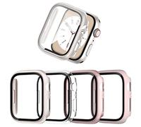 JZK 4 fundas protectoras para Apple Watch SE 2/SE/6/5/4 de 44 mm, policarbonato duro, carcasa ultrafina, integrada, resistente a los arañazos, transparente, oro rosa/luz de estrella