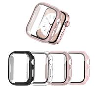 JZK 4 Pack Funda Protector de Pantalla de Cristal Templado Incorporado para Apple Watch 44mm Series 6 5 4 SE, PC Duro Estuche Protección Completa Carcasa para iWatch 44mm