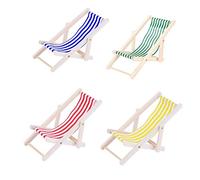 JZK 4X Mini Silla de Playa de Madera para casa de muñecas, Muebles, Accesorios, Silla de Playa para muñecas, para Interior, Exterior, jardín, Playa Junto al mar