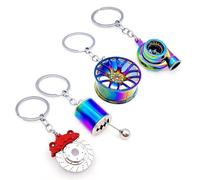 JZK 4x Modelos de piezas coches Metal llavero del turbo de coche turbocompresor cubo de rueda palanca de cambios pinza de freno, regalo novedoso para hombre, mecánico coche y entusiasta automóviles