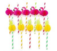 JZK 50 pajitas de papel desechables biodegradables para fiestas tropicales, diseño de flamenco, piña, flamenco, para fiestas tropicales, accesorios de vajilla y decoración