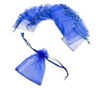 JZK 50 piezas 9x12 cm Bolsas pequeñas de organza azul con cordón para regalo de gasa, confeti de boda, fiesta de cumpleaños, joyas