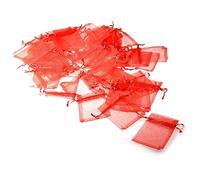 JZK 50 x Bolsas de organza rojo bolsitas regalo 7cm x 9cm bolsas joyas pequeñas para boda cumpleaños baby shower comuniones bautizos