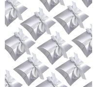 JZK 50 x Caja de Regalo para Caramelos Regalo Bombones Dulce Confeti Invitación con Cinta para Boda Bautizo cumpleaños Navidad graduación comunión, Plata