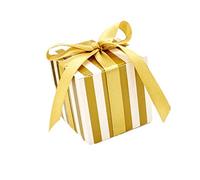 JZK 50 x Cajas de regalo con cinta para fiesta boda cumpleaños navidad bautizo o comunión para dulce bombones caramelos confeti, raya oro