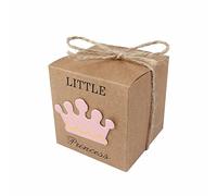 JZK 50 x Little Princess pequeña princesa cajas regalo de papel Kraft para fiestas Bautismo niña recuerdos Cajas confeti para baby shower Fiesta De Cumpleaños De Niña Bautizo Fiesta Recién Nacidos
