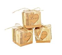JZK 50 x LOVE amor corazón rústico cajas favores boda confeti recuerdos papel kraft marrón cajitas favores regalo de fiesta cajitas dulces pequeña para aniversario boda, cumpleaños baby shower