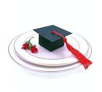 JZK 50 x Negro papel caja dulce graduación gorro con borla rojo caja regalo para fiesta graduación favorece decoraciones mesa regalo