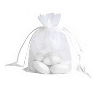 JZK 50uds 12x9cm Blanco organza bolsas favores fiesta bolsa confeti arroz dulces boda bolso pequeño regalo fiesta pequeñas bolsas joyería con cordón, para bodas cumpleaños baby shower