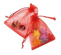 JZK 50uds 12x9cm Rojo organza bolsas favores fiesta bolsa confeti arroz dulces boda bolso pequeño regalo fiesta pequeñas bolsas joyería con cordón, para bodas cumpleaños baby shower