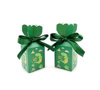 JZK 50x Verde Cajas regalo fiesta para niños, con patrón de dinosaurio, caja de papel para dulces para fiestas de cumpleaños infantiles, cajas de regalo para decoración de fiesta de dinosaurios