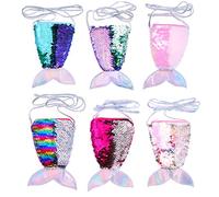 JZK 6 x Monedero Cola de Sirena Bolso Lentejuelas niñas pequeña con Correa para niños Regalo de cumpleaños Fiesta Bolsas Regalo