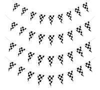 JZK Banderín a cuadros de 10 metros, bandera de carreras, banderines triangulares, banderines de cuerda, banderines colgantes para decoración de fiesta de cumpleaños temática de carreras