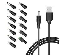 JZK Cable de carga USB multifunción de 1 m, adaptador de enchufe de 5 V CC de 5,5 x 2,1 mm con 13 conectores de CC, cable de carga a CC 5 V con conector micro USB/Type-C/Mini USB y más